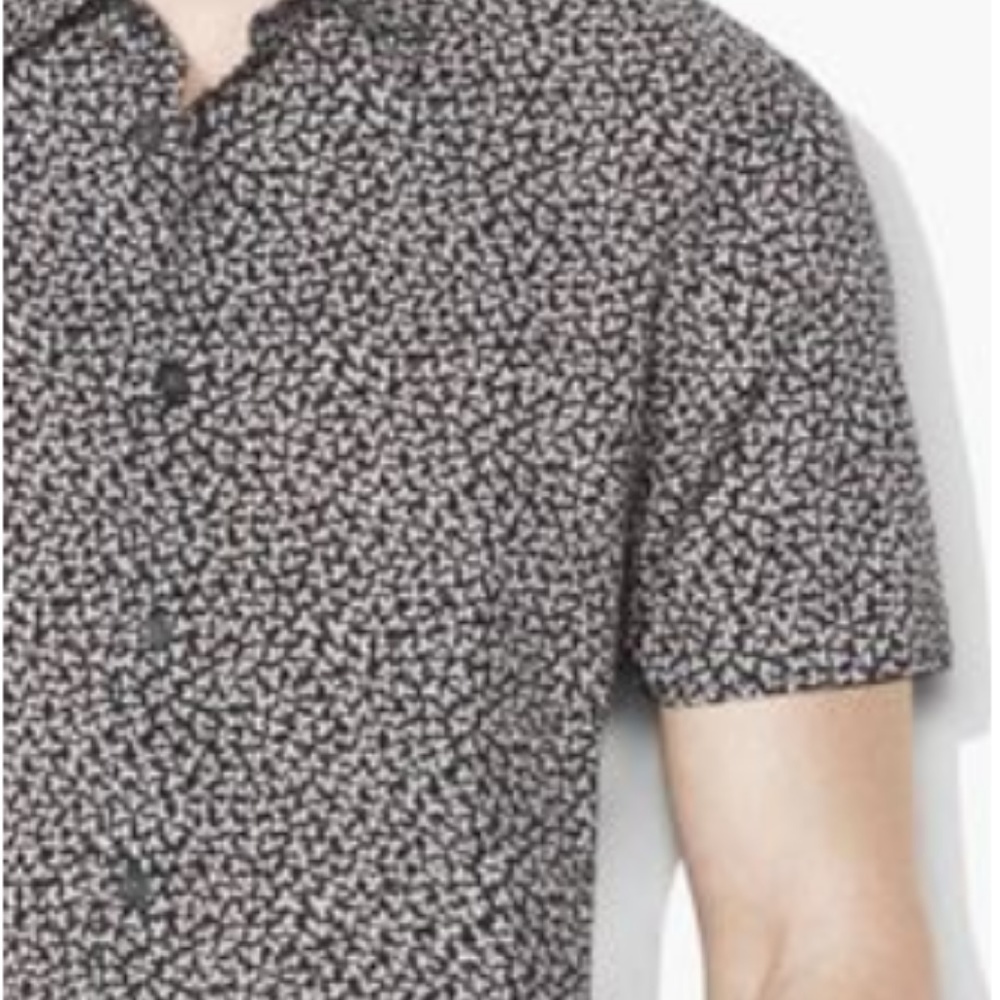 John Varvatos Linen Short Sleeve Button Down Printed Short Sleeve Shirt 09/24
